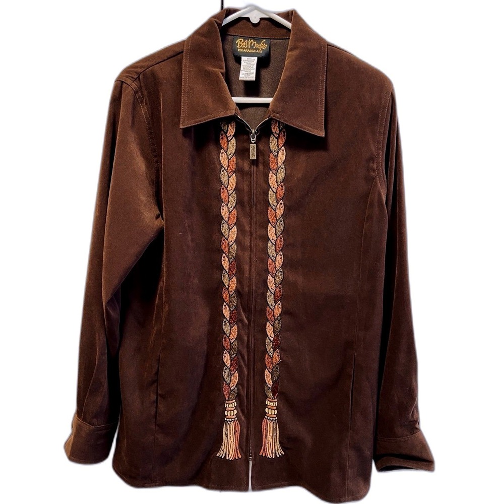 Bob Mackie Brown Embroidered Zip-Front Jacket